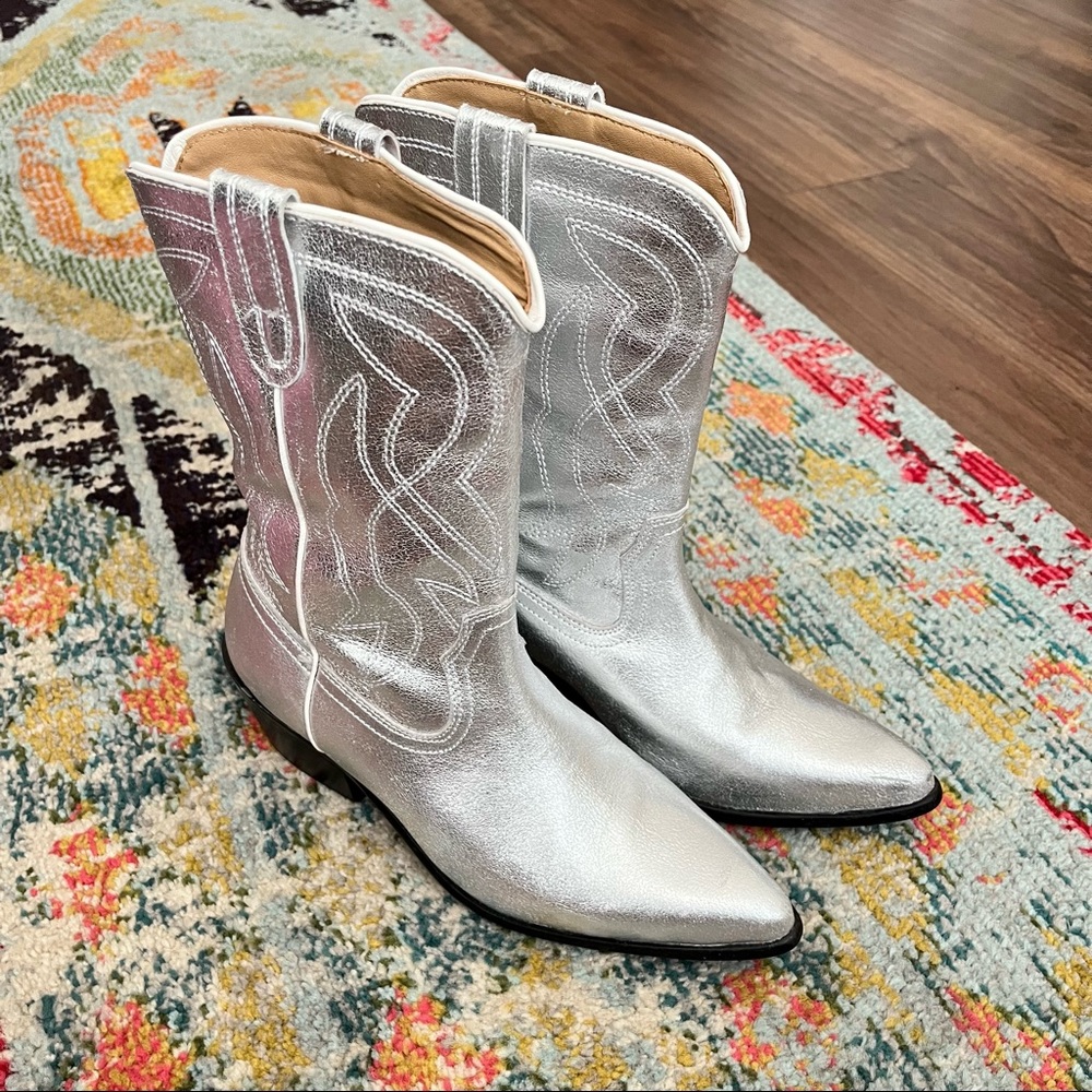 Urban Outfitters Silver Metallic Leena Cowboy Boot